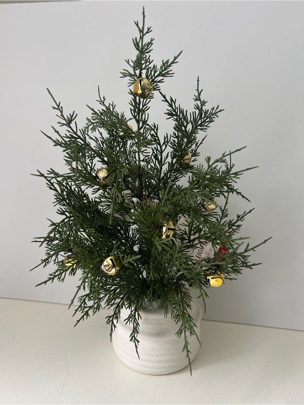 Christmas Tabletop Tree Green Cedar w Golden Bells by Sleigh Hill Home Decor 16”